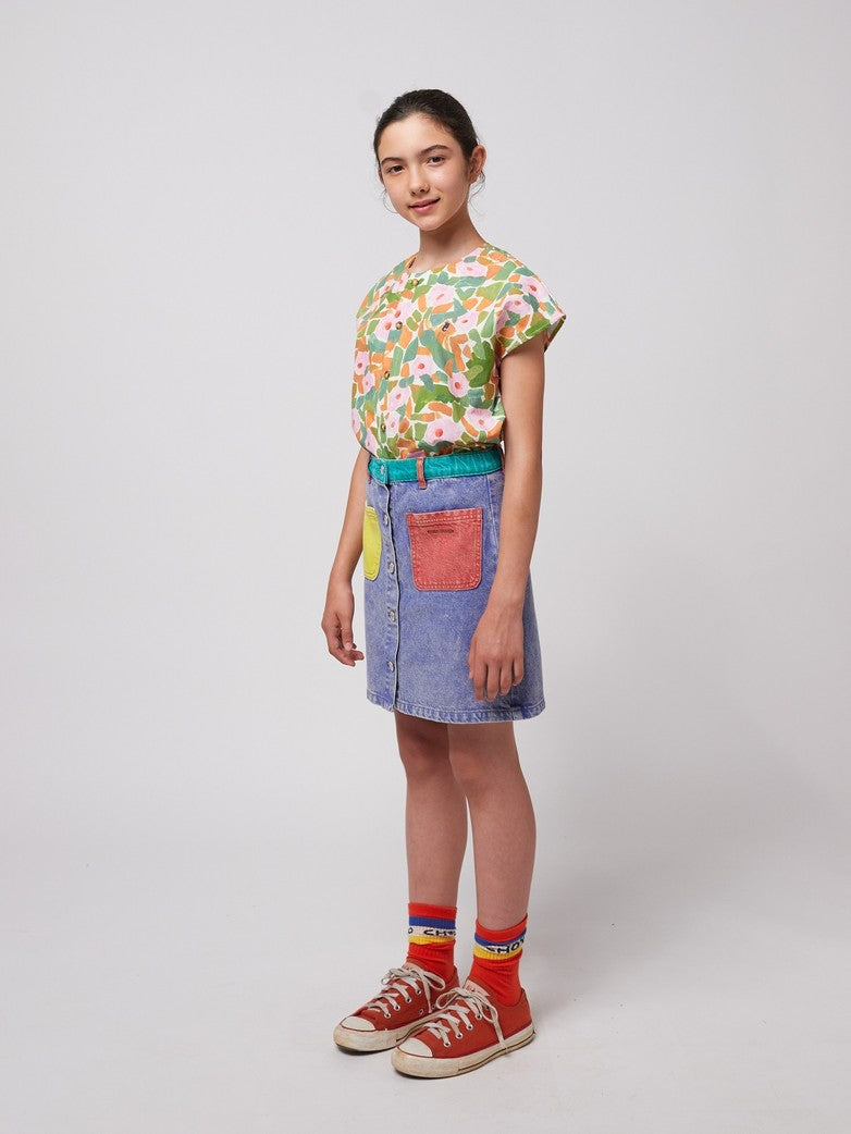 Color Block Denim Skirt