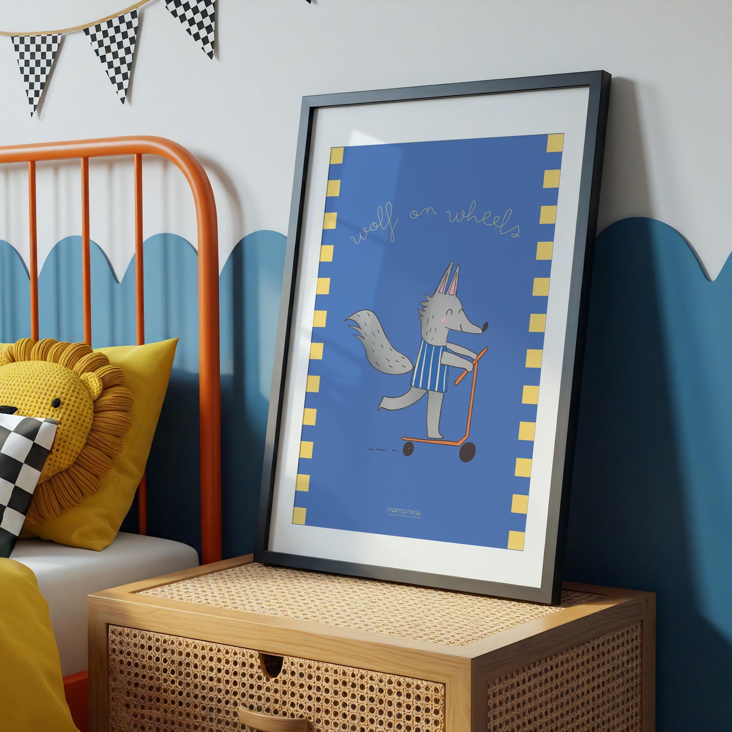 “Wolf on Wheels” Print - Blue - A3