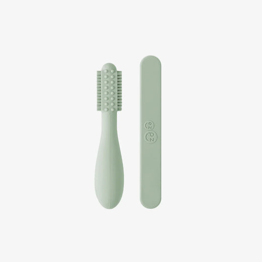 Baby-Led Toothbrush + Sensory Tongue Depressor Dual Pack - Sage