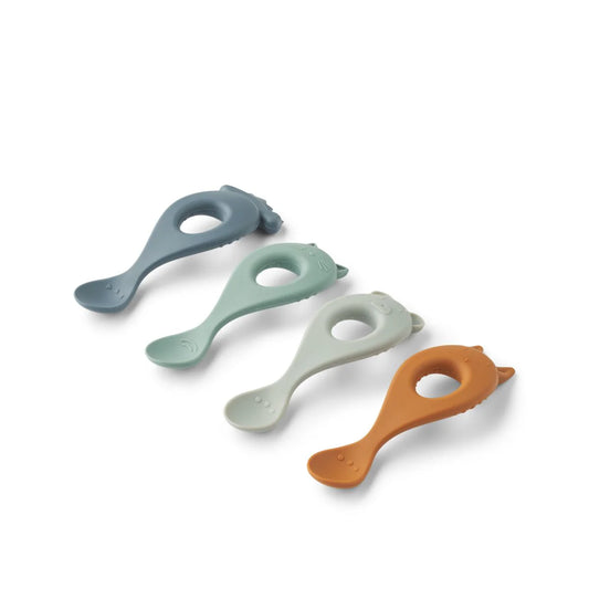 Liva Silicone Spoon 4-Pack - Whale blue mix