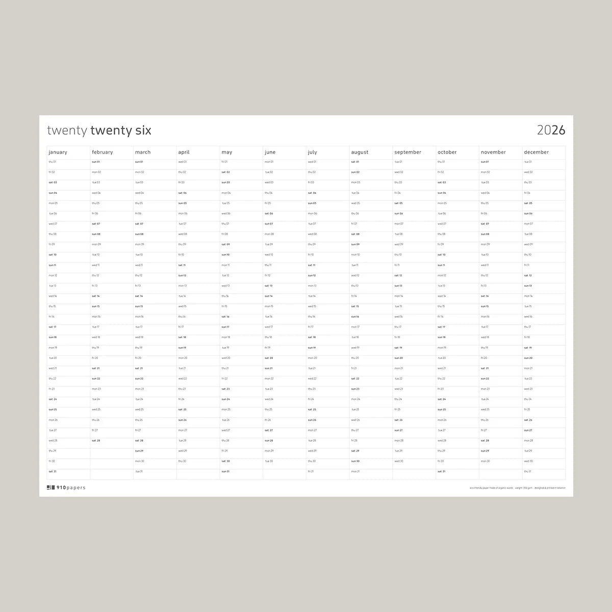 2026 Calendar - 70x50cm