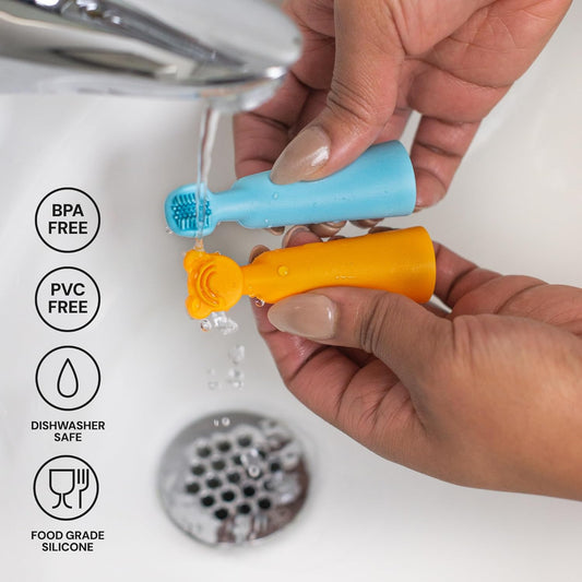 Baby Finger Brush & Tongue Scraper - blue/orange