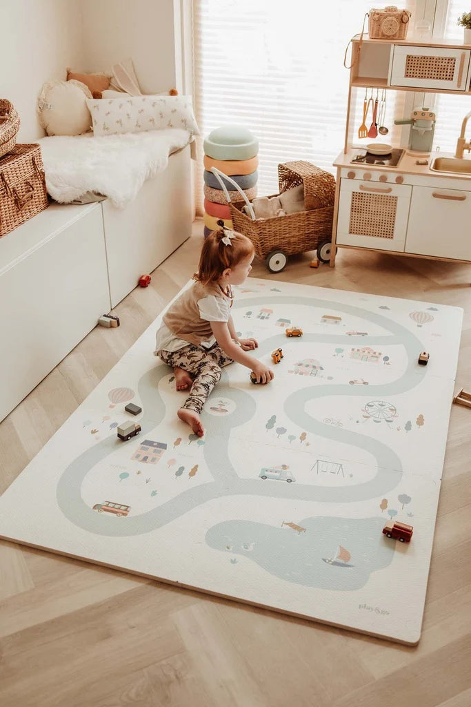 tiloo: Foam Puzzle Playmat & Storage Box - Village/Terrazzo