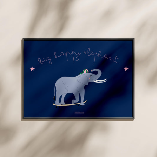 “Big Happy Elephant” Print - A3