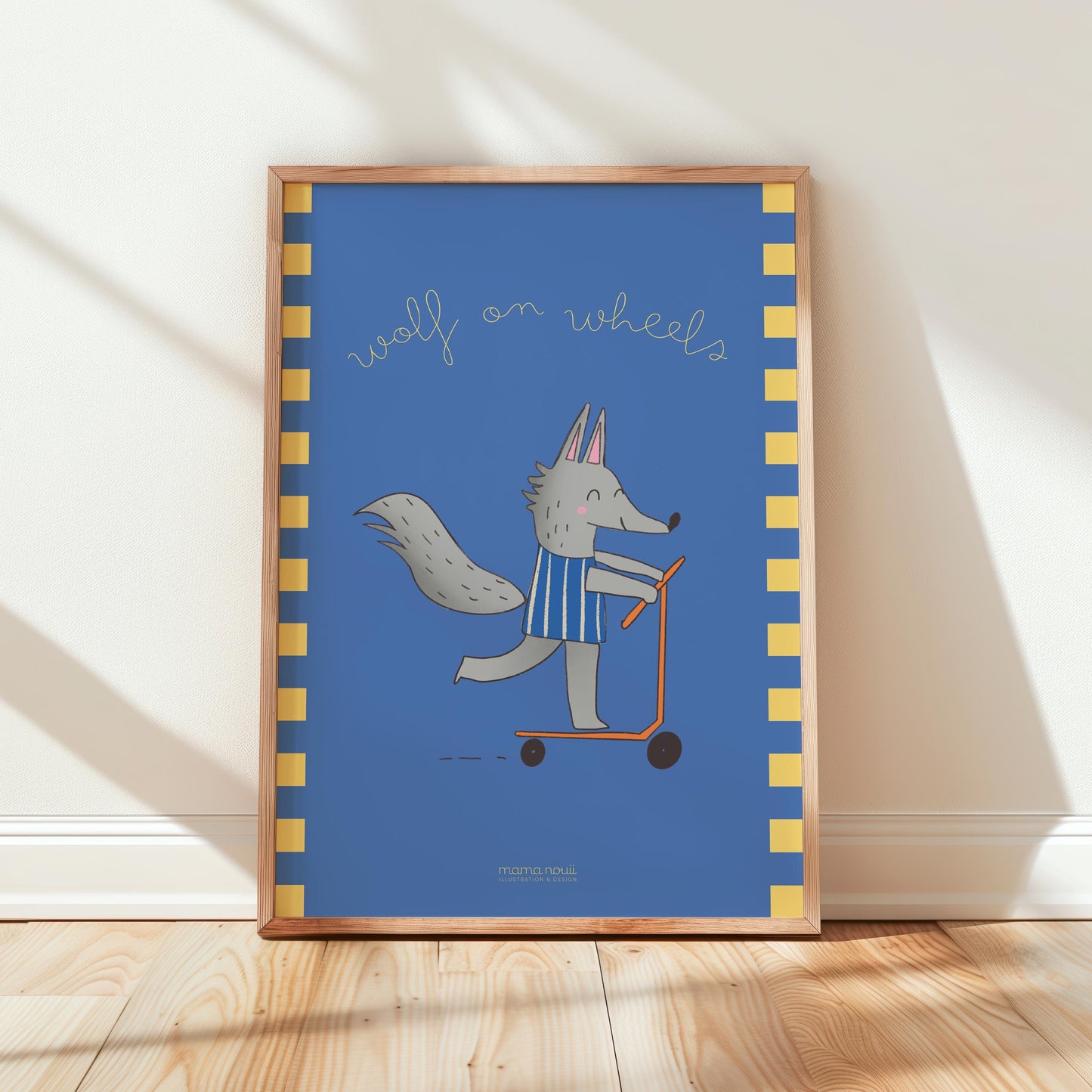 “Wolf on Wheels” Print - Blue - A3