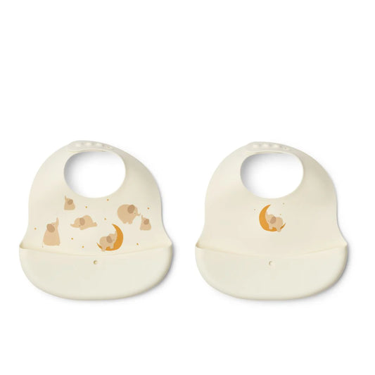Ember Printed Bib 2-pack - Elephant / Creme de la Creme