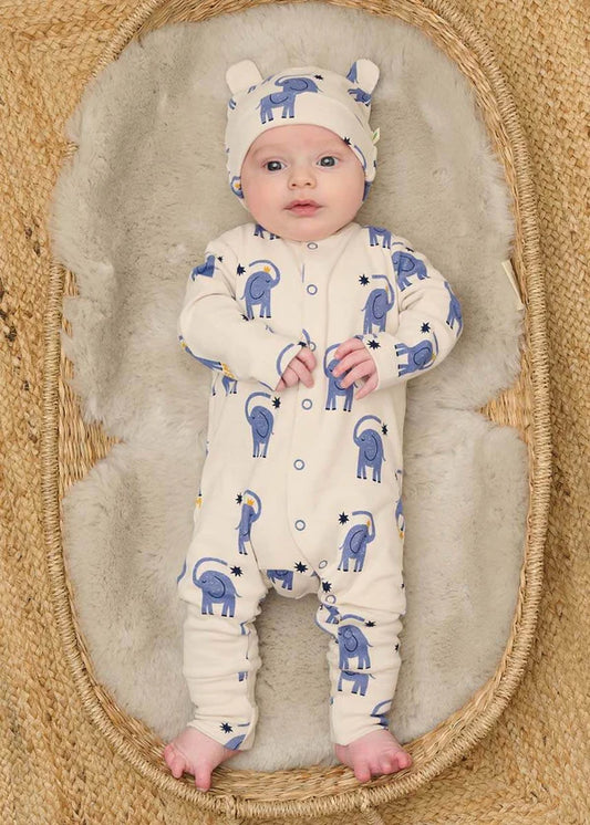 Elephant Print Baby Playsuit & Hat