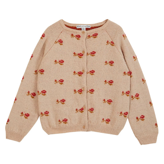 Floral Alpaca Wool Baby Cardigan - Rose