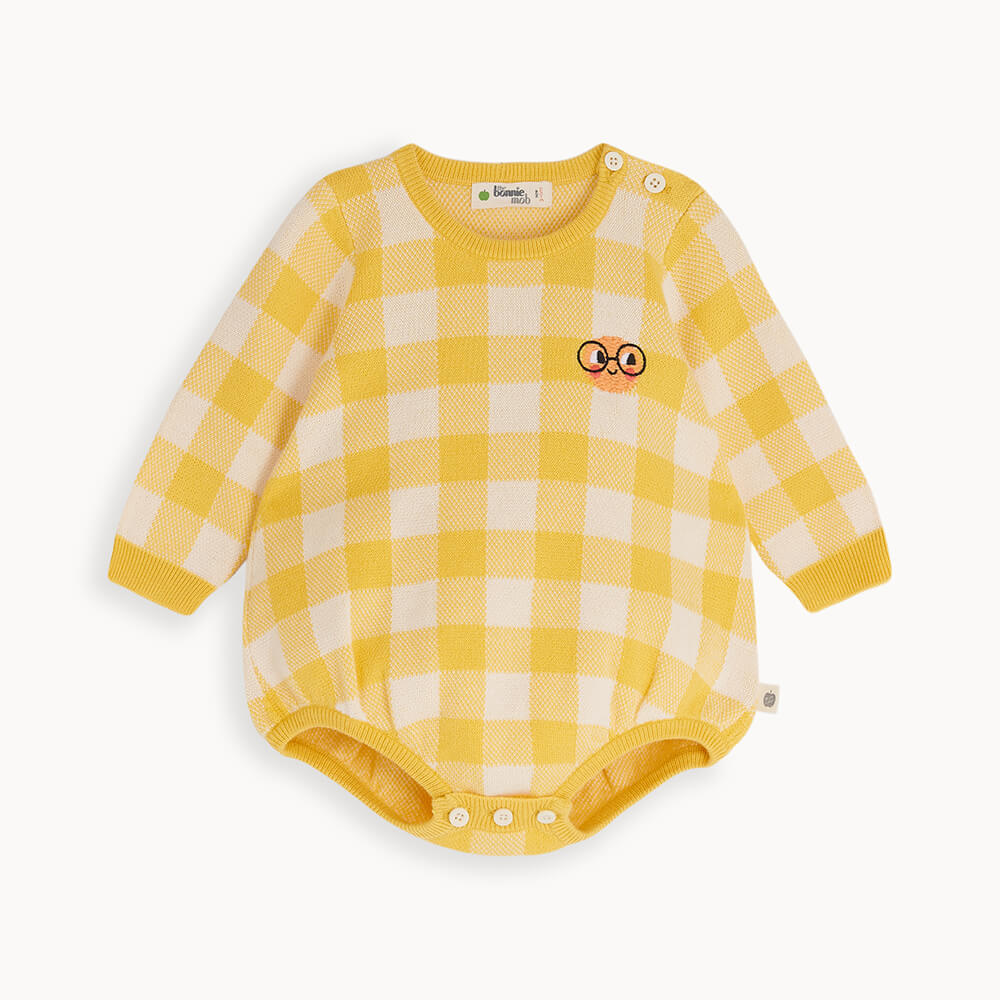 Check Jaquard Knit Romper - Yellow