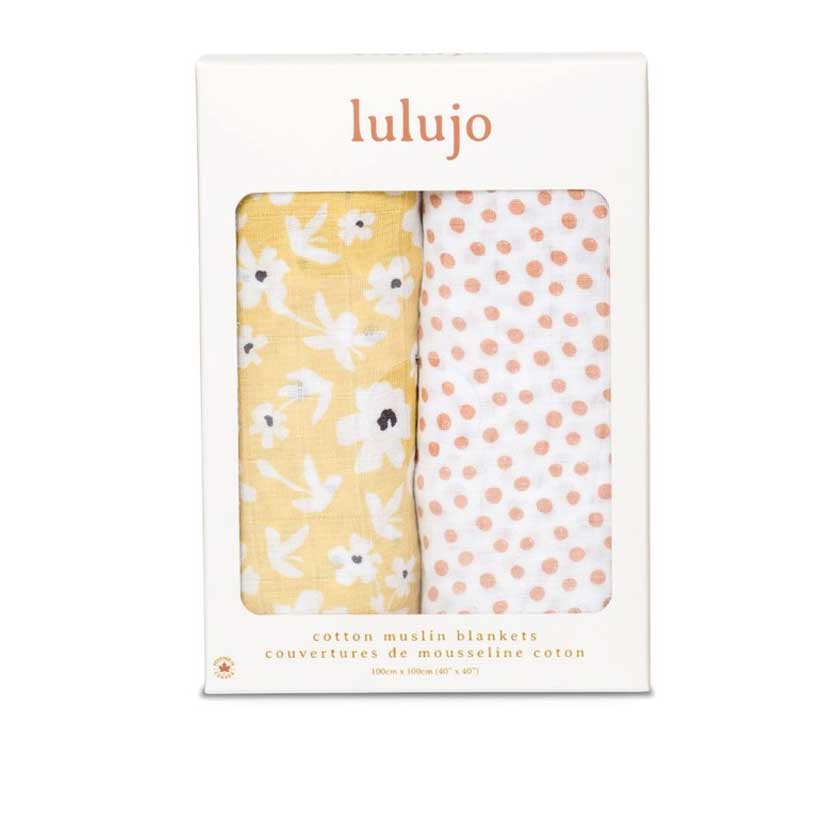 Cotton Muslin Blankets, Pack of 2 - Wildflowers & Dots