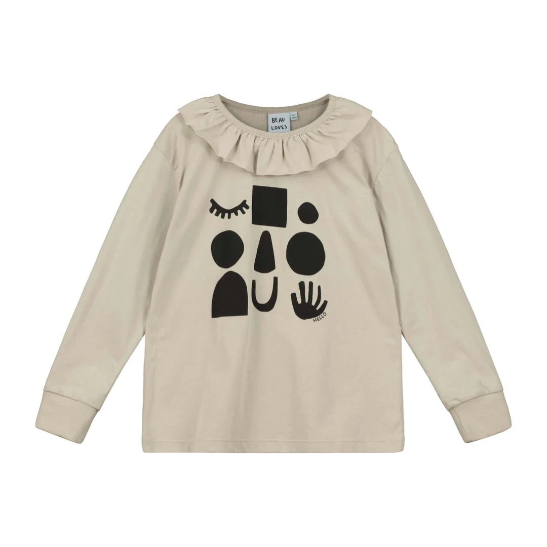 Mushroom Shape Face Frill Collar Long Sleeve T-shirt