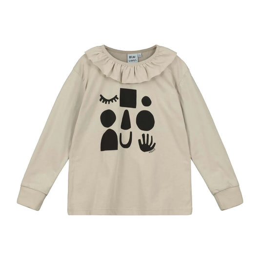 Mushroom Shape Face Frill Collar Long Sleeve T-shirt