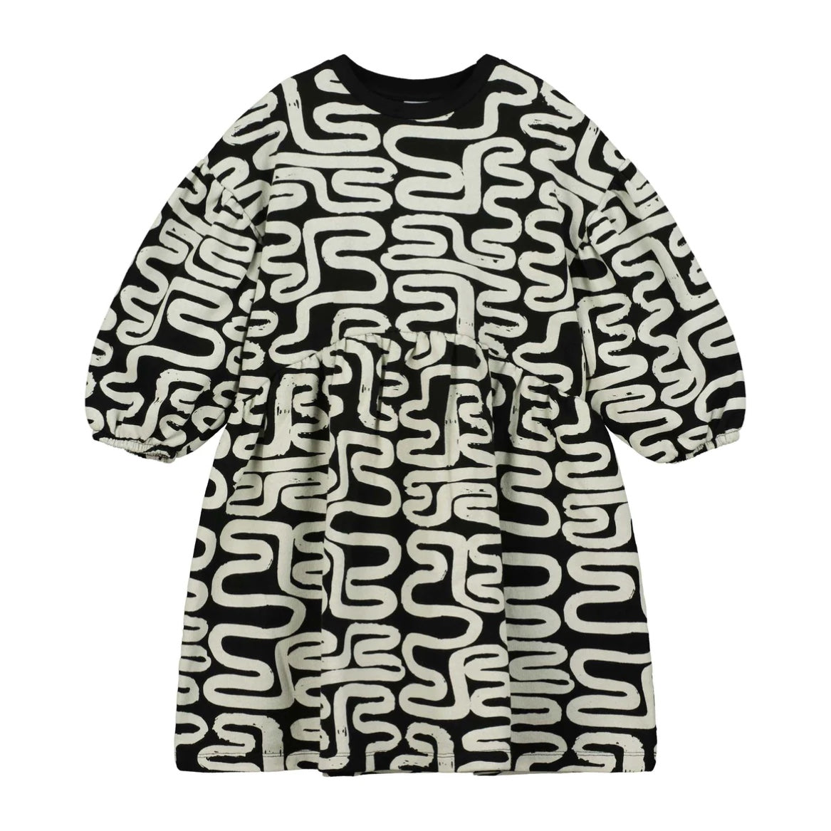 Black Noodles Gathering Dress