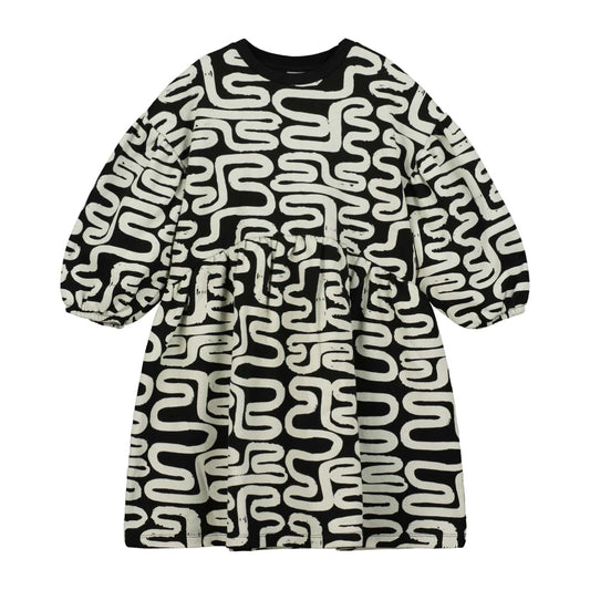 Black Noodles Gathering Dress