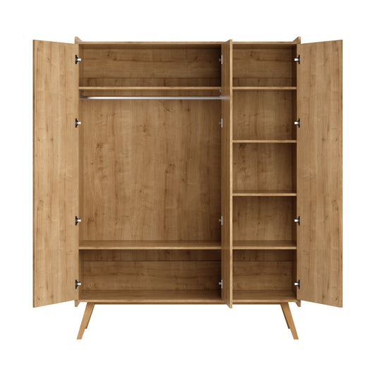 Vintage 3-Door Wardrobe - Oak