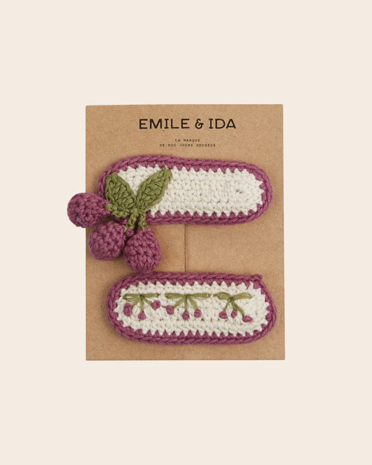 Crochet Cherry Barrettes - Violet