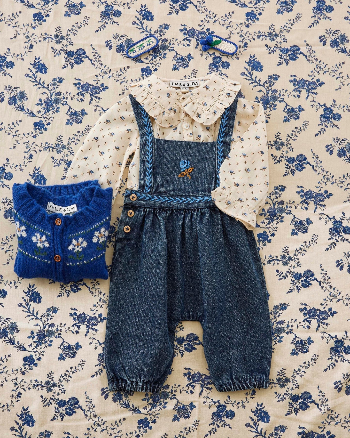 Embroidered Denim Baby Overalls