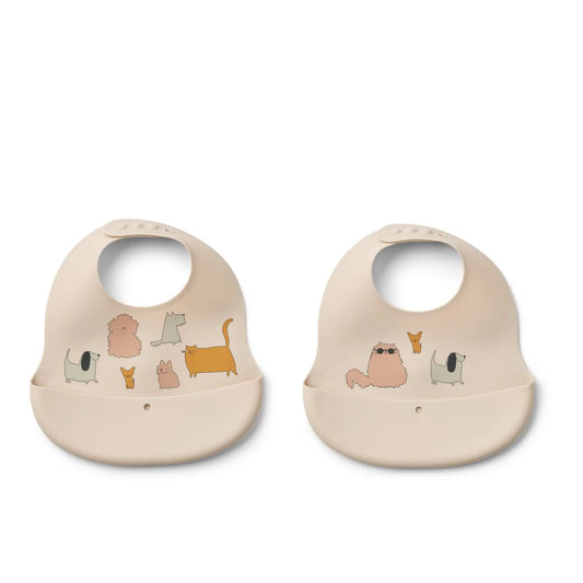 Ember Printed Bib 2-pack - Cats and Dogs / Sandy
