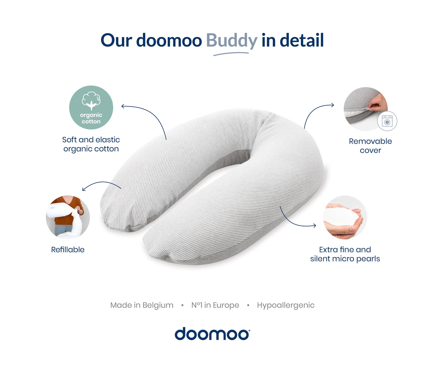 Buddy Classic Pregnancy & Nursing Pillow - Silver Dots