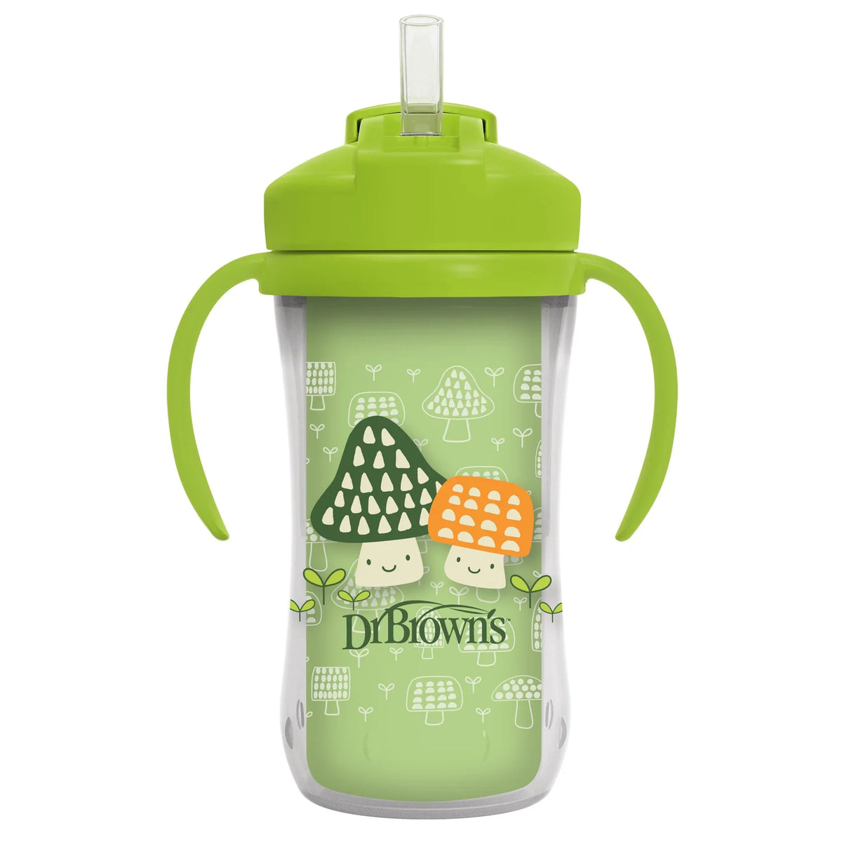 Insulated straw cup 300 ml 9m+, green mushrooms