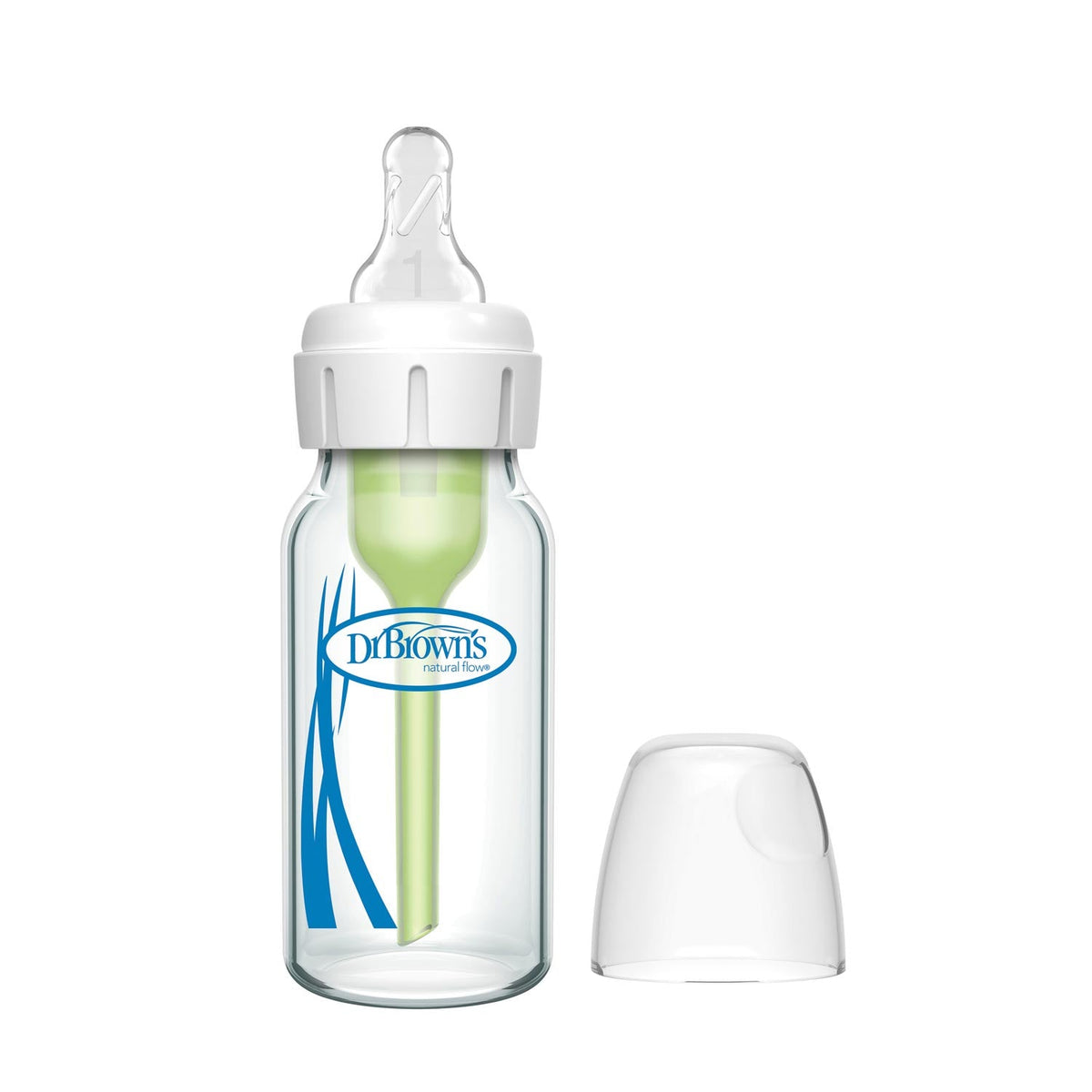 Natural Flow Anti-Colic Options+ Narrow Glass Baby Bottle 120 ML, with Level 1 Slow Flow Nipple