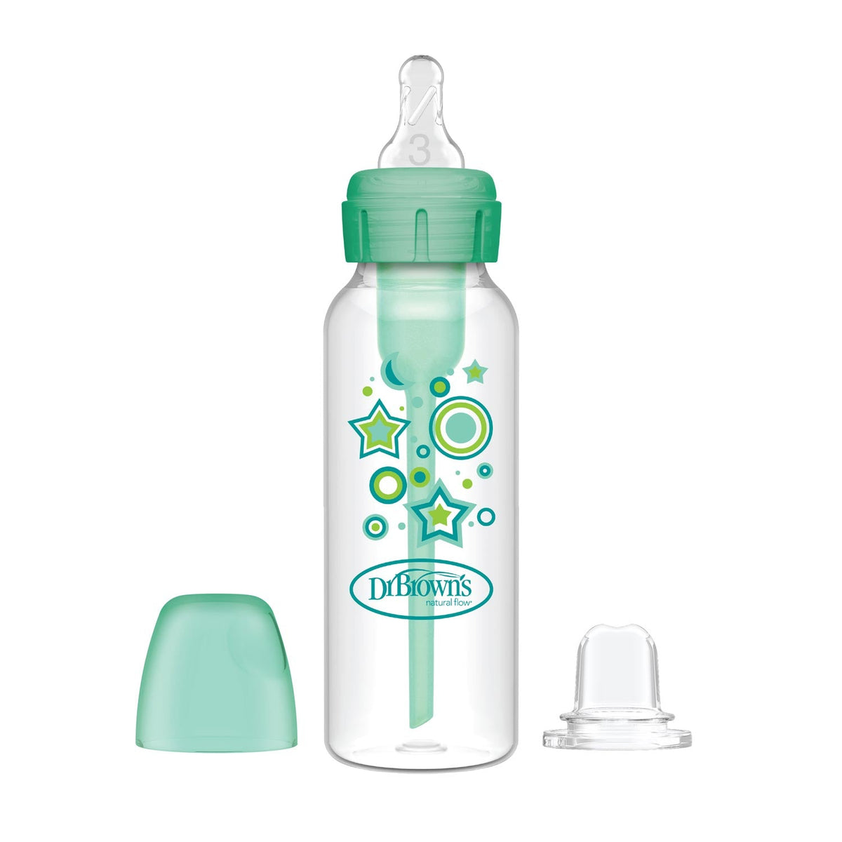 Narrow Options+ Bottle 250ML Level 3 6m+ Nipple + Sippy Spout, Green