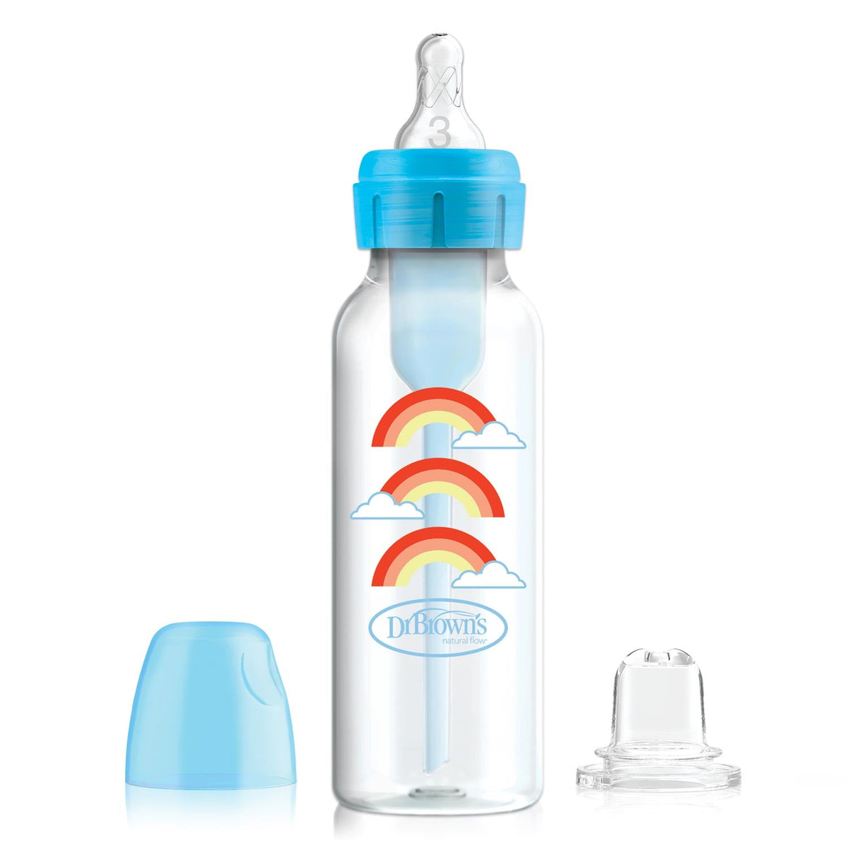 Narrow Options+ Bottle 250ML Level 3 6m+ Nipple + Sippy Spout, Blue