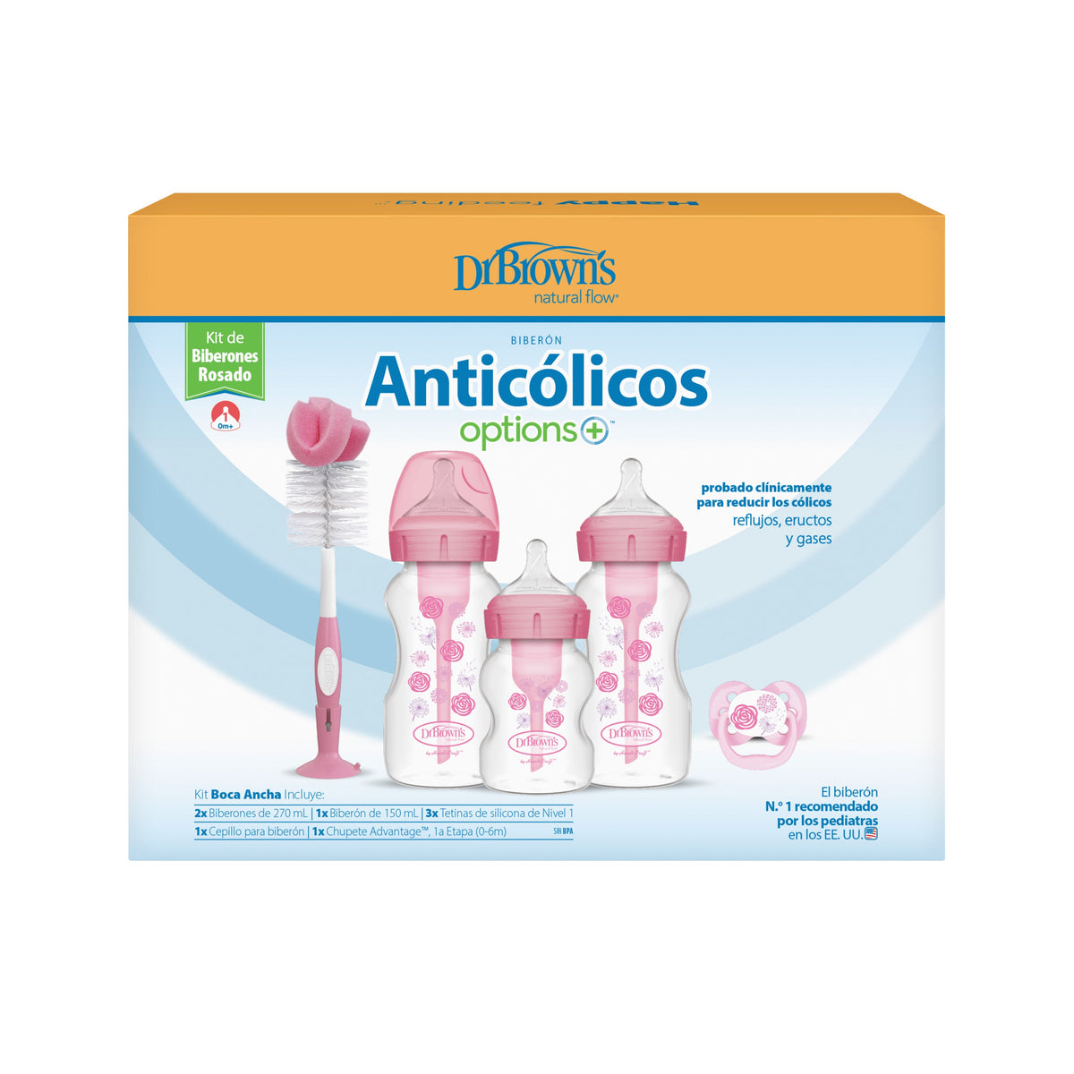 Wide Neck Options+ Anti-Colic Gift Set With Level 1 Teat, Pink