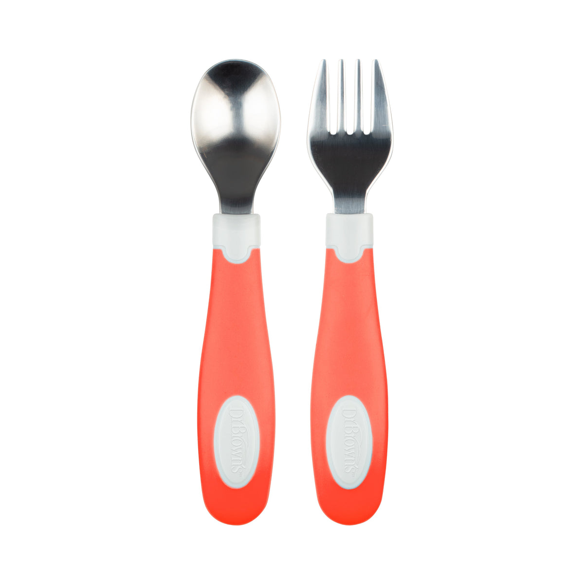 Soft-Grip Spoon and Fork Set 12m+, 2 Pack Coral