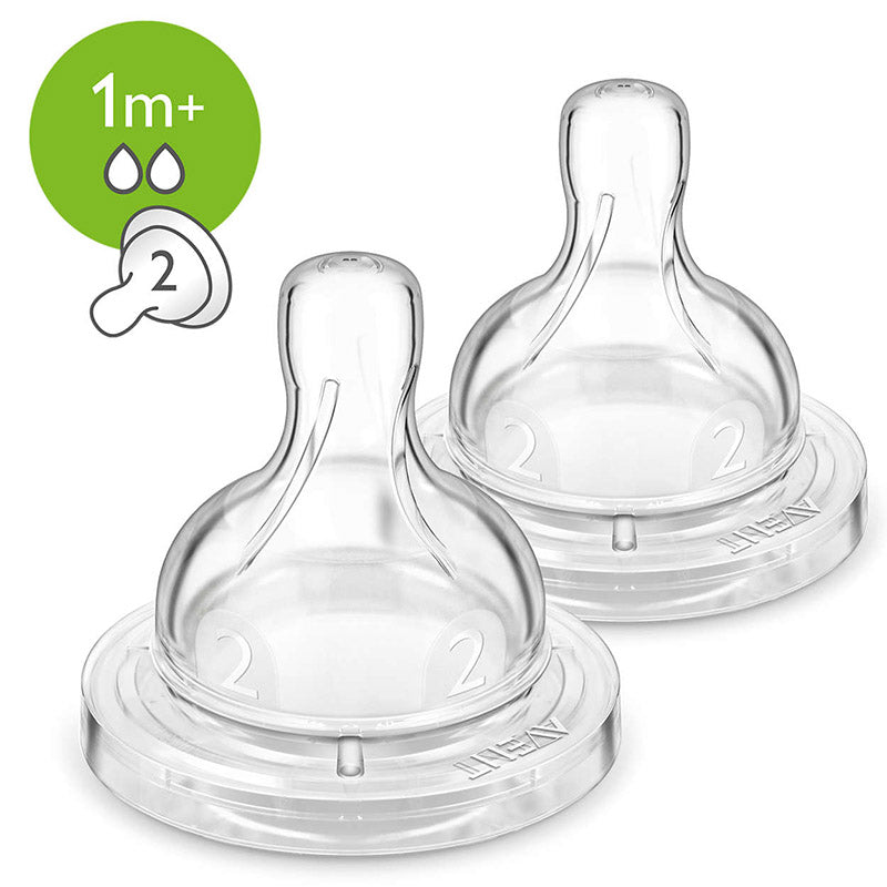 Anti-Colic Teats x2 Slow Flow 2 holes - 1m+ (SCF 632/27)