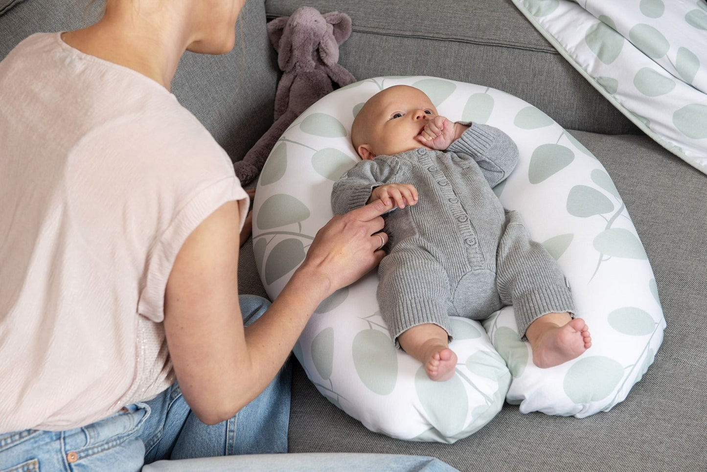 Buddy Pregnancy & Nursing Pillow - Leaves Aqua Green
