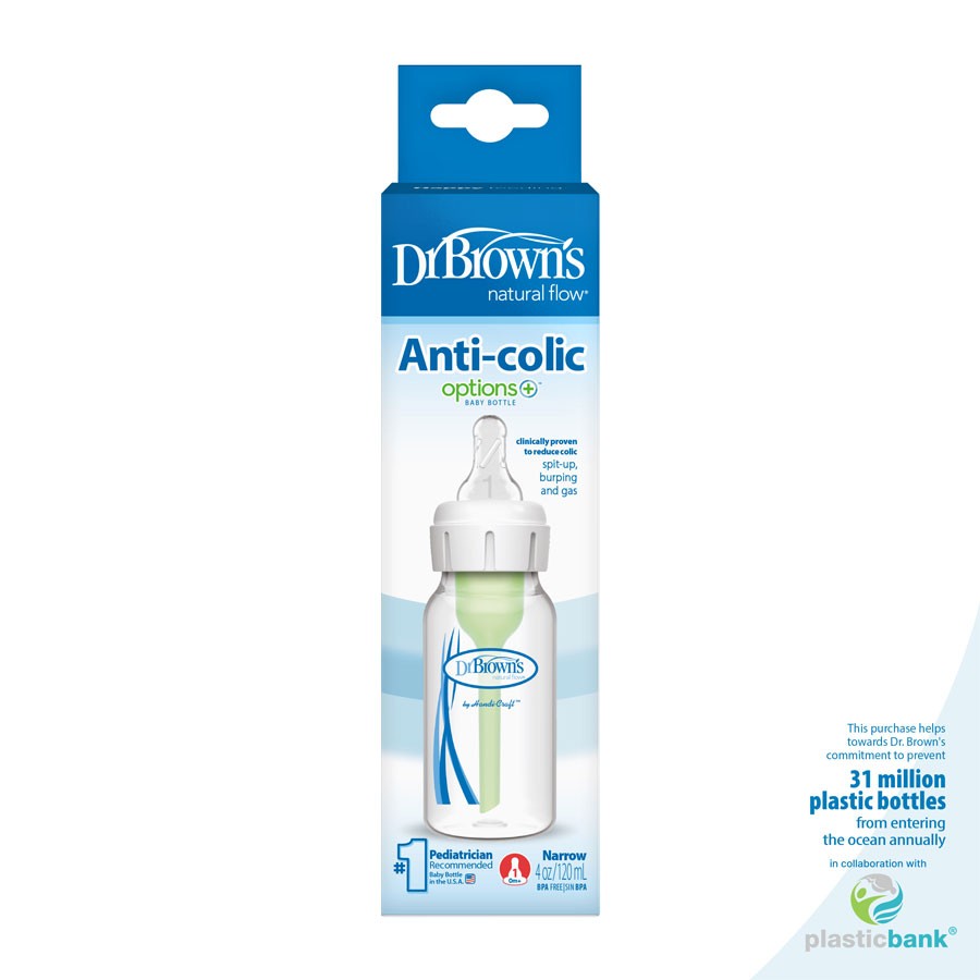 Natural Flow® Anti-Colic Options+™ Narrow Baby Bottle, with Level 1 Slow Flow Nipple - 120ml