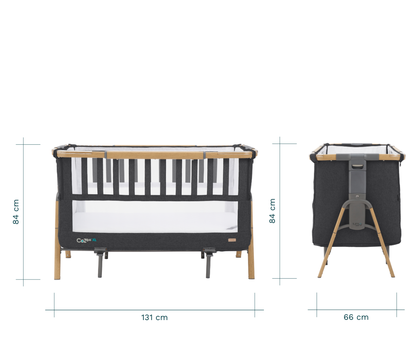Cozee XL Bedside Crib & Cot - Oak/Licorice