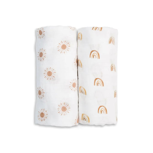Cotton Muslin Blankets, Pack of 2 - Rainbows/Suns