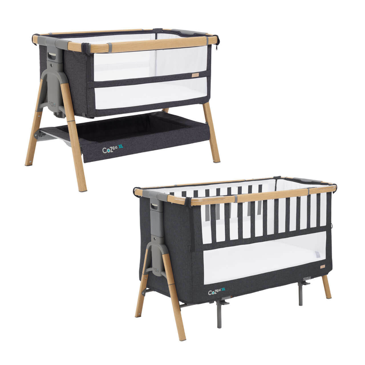Cozee XL Bedside Crib & Cot - Oak/Licorice
