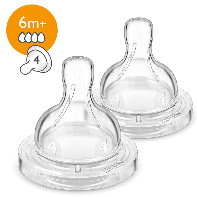Anti-Colic Teats x2 Fast Flow 4 holes - 6m+ (SCF 634/27)
