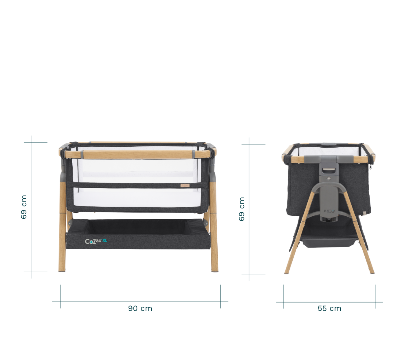 Cozee XL Bedside Crib & Cot - Oak/Licorice