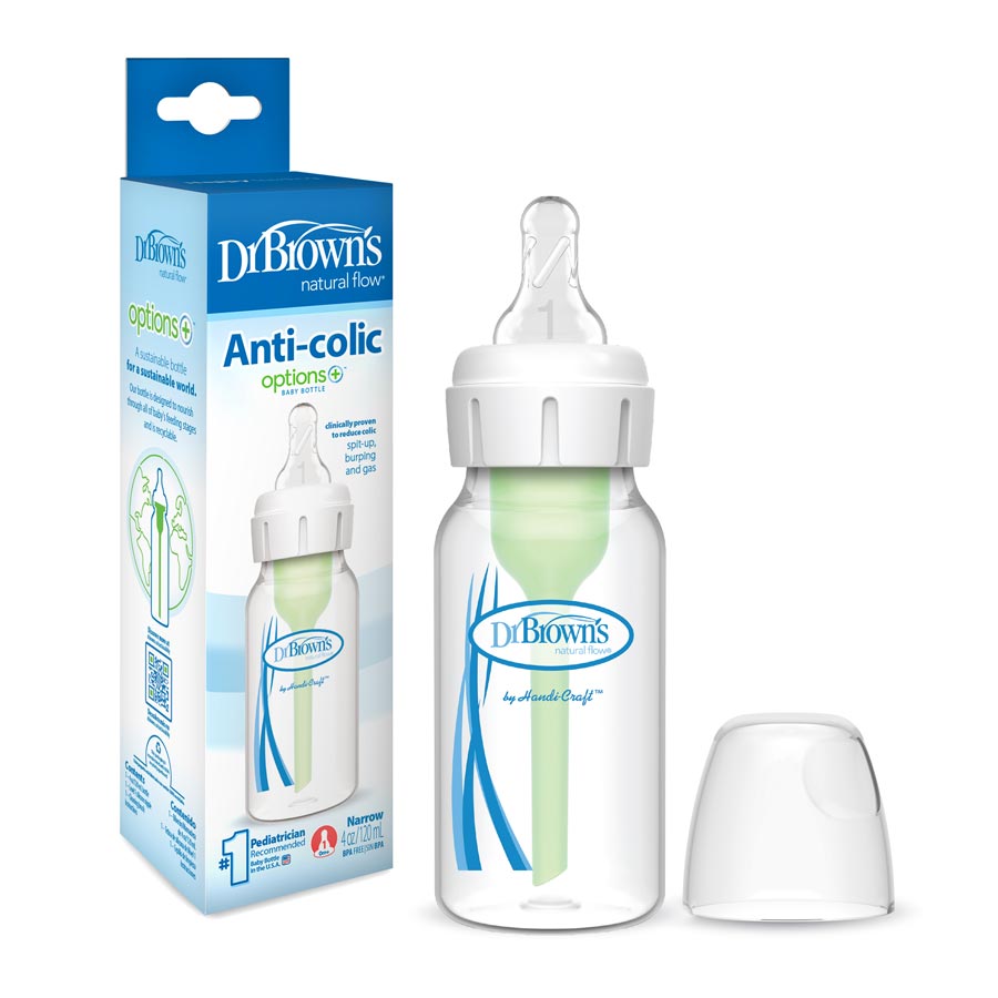 Natural Flow® Anti-Colic Options+™ Narrow Baby Bottle, with Level 1 Slow Flow Nipple - 120ml