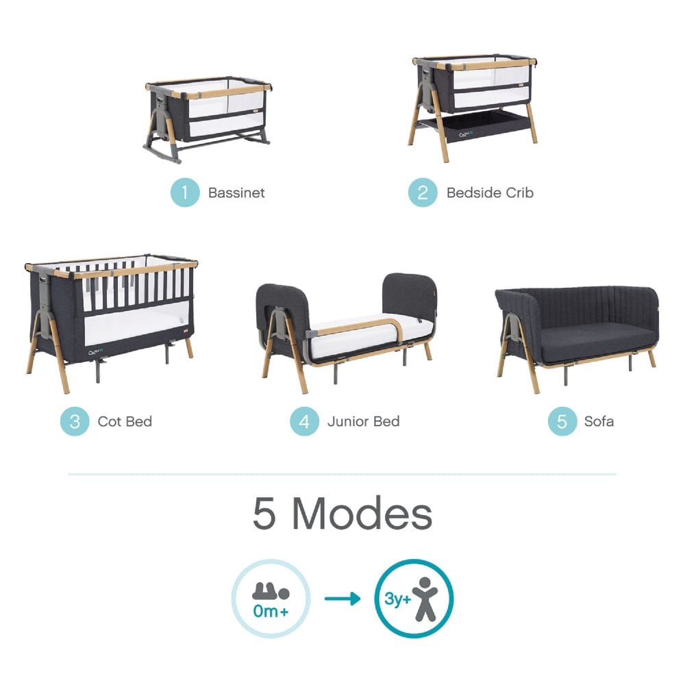 Cozee XL Bedside Crib & Cot - Oak/Licorice