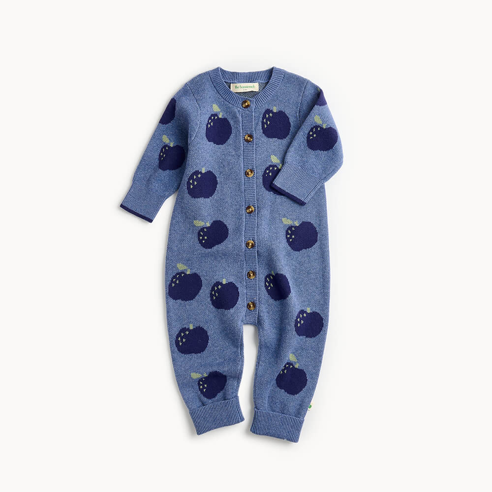 Apple Knit Baby Playsuit - Dusty Blue