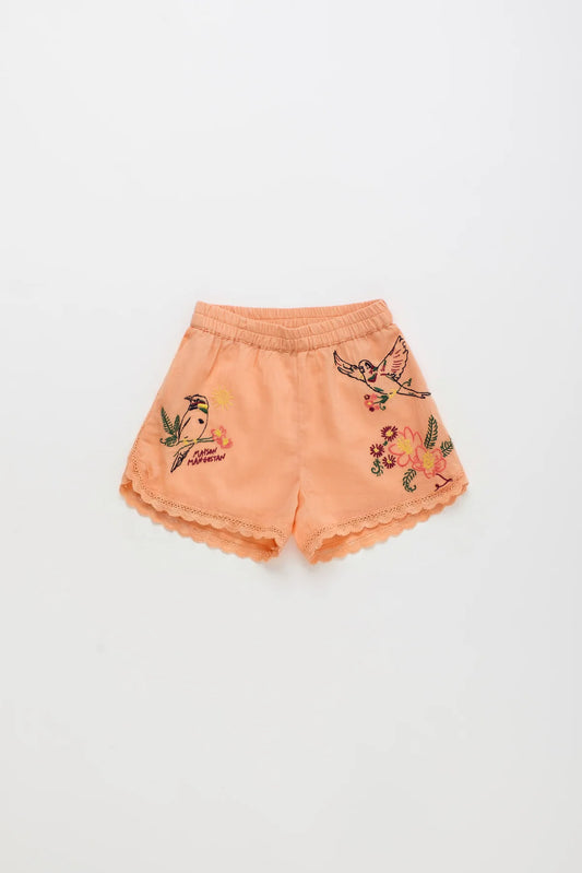 Birds Embroidered Shorts