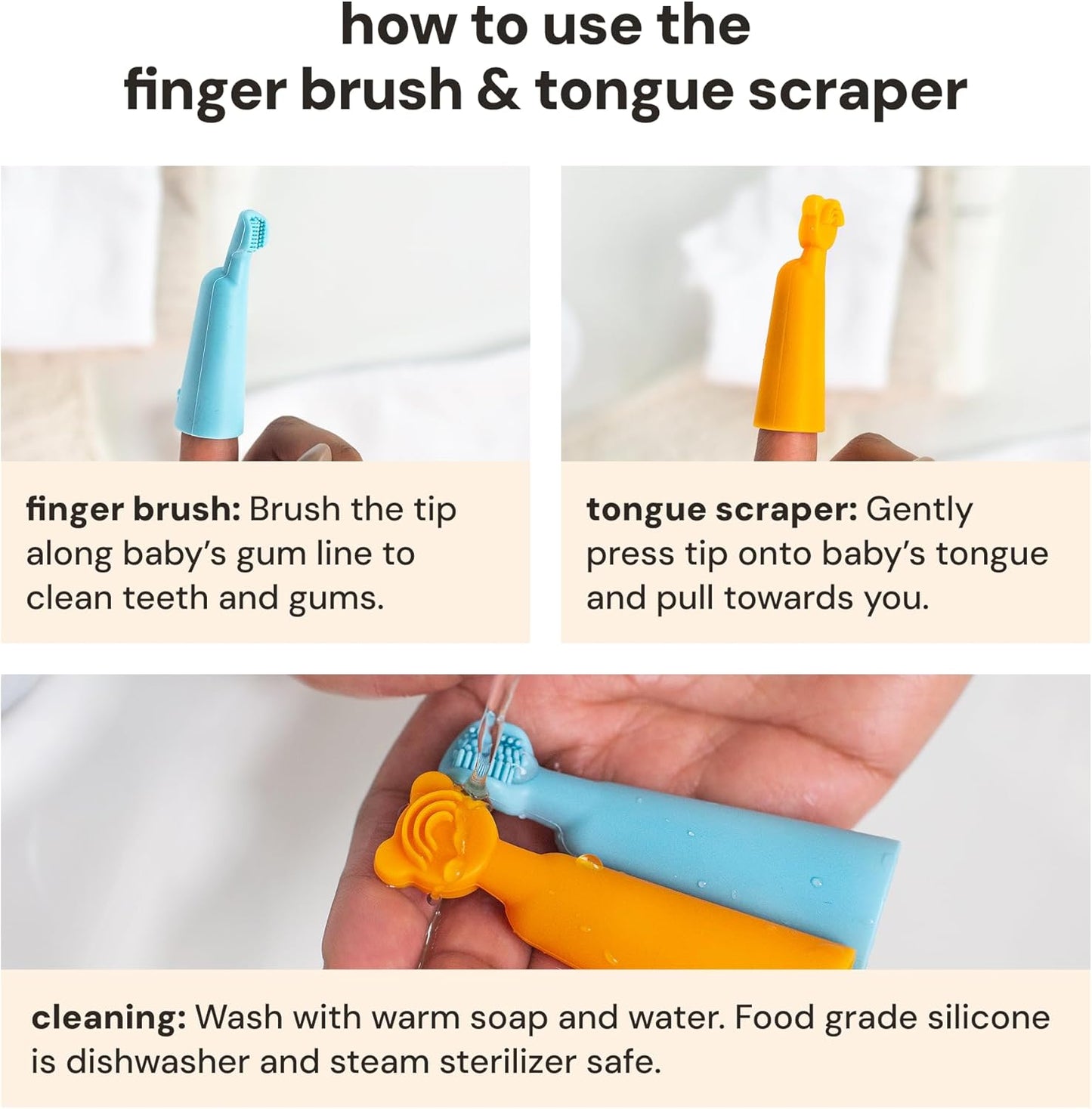 Baby Finger Brush & Tongue Scraper - blue/orange