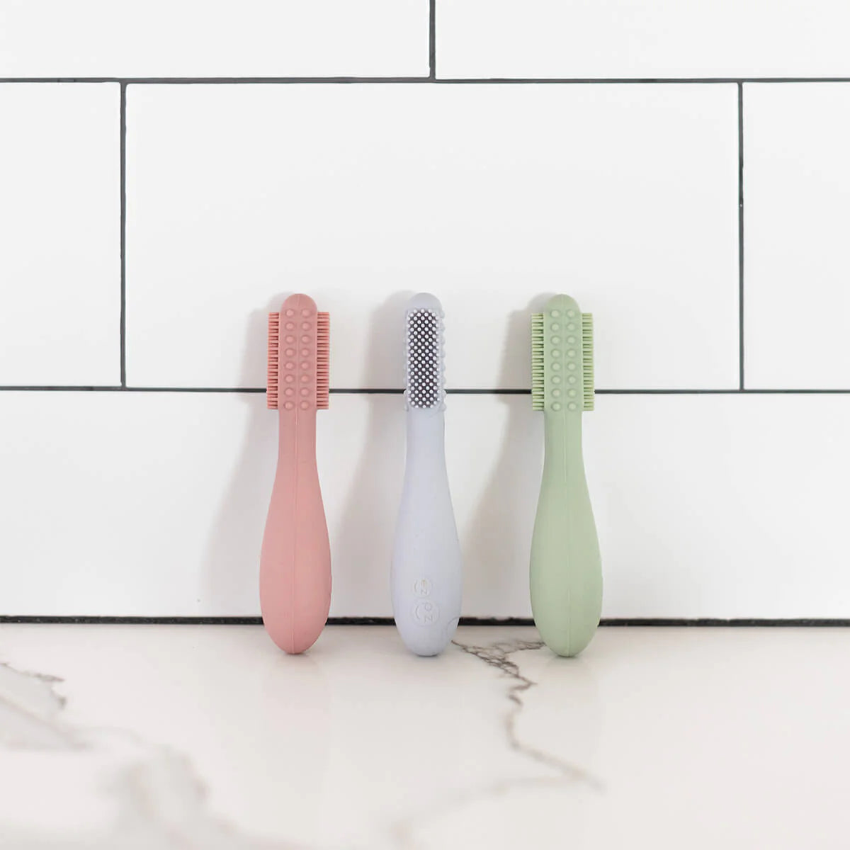 Baby-Led Toothbrush + Sensory Tongue Depressor Dual Pack - Blush