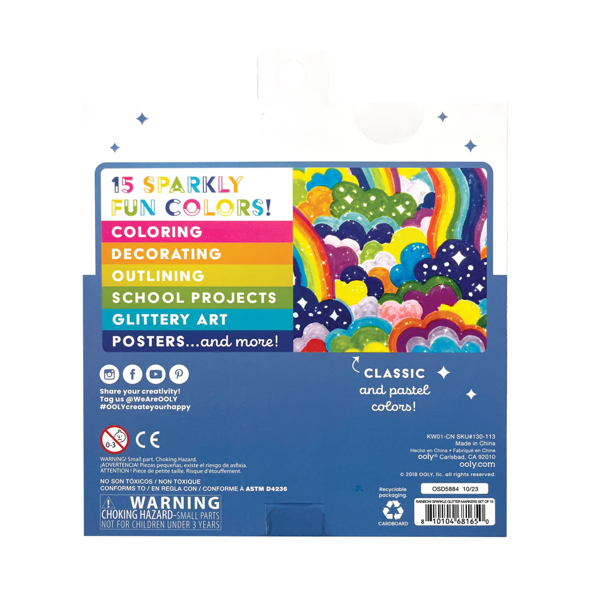 Rainbow Sparkle Glitter Markers (15)