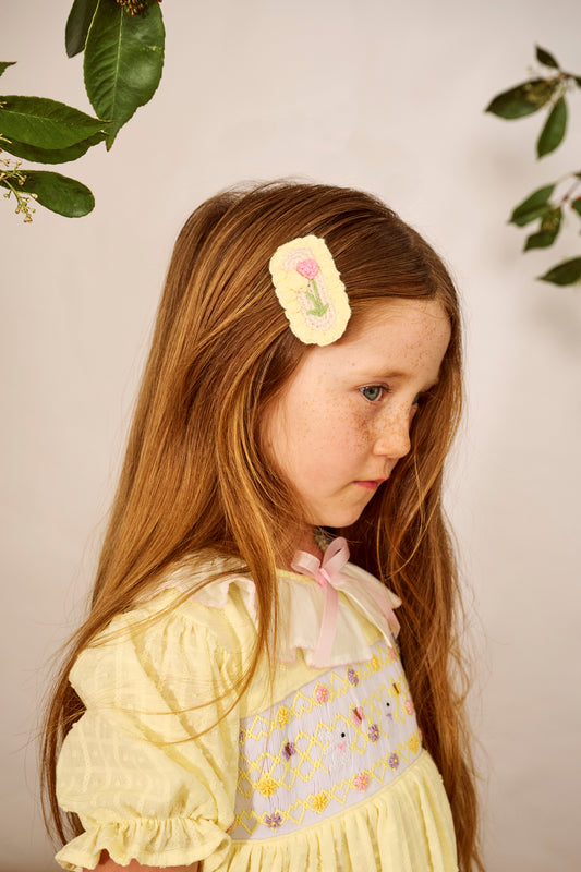 Crochet Pink Bow & Tulip Hairclip Set