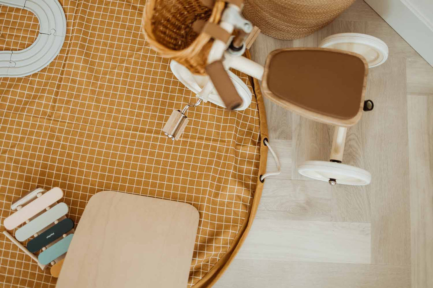 noomad: Playmat & Toy Bag - Organic Grid Mustard