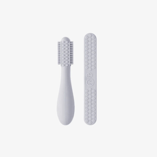 Baby-Led Toothbrush + Sensory Tongue Depressor Dual Pack - Pewter