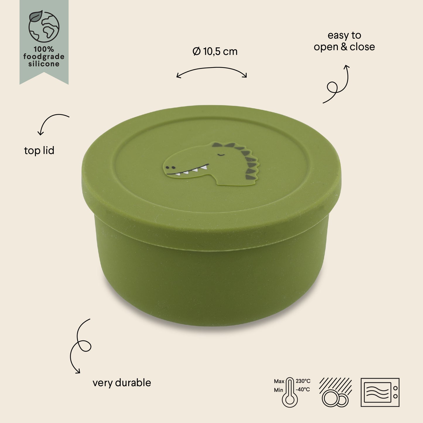 Silicone Snack Box with Lid - Mr. Dino