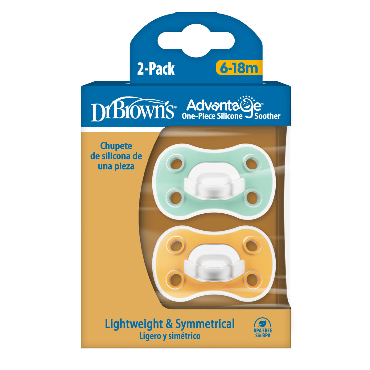 Advantage Pacifier 6-18m, Green&Yellow ( 2Packs )