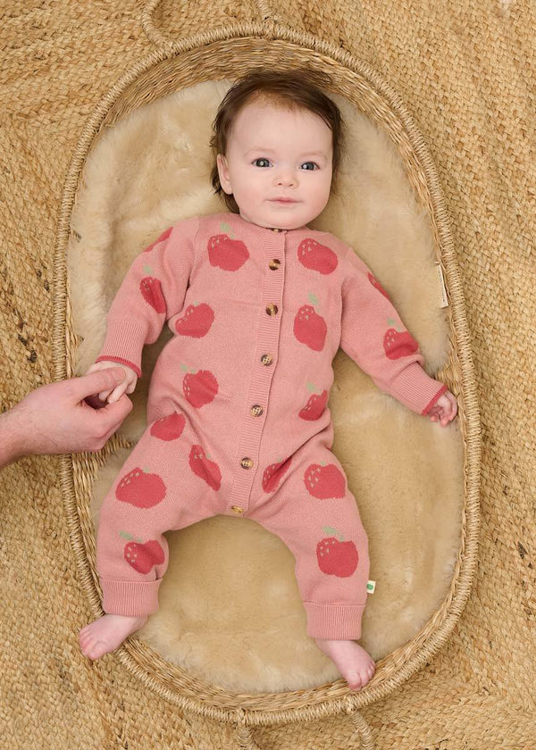 Apple Knit Baby Playsuit - Rosy